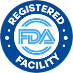 A roundel stating that the manufacturing facility is registered with the FDA