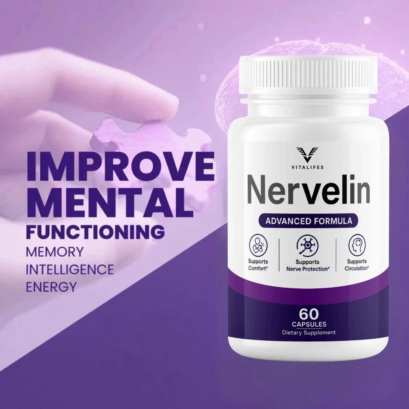 A violet Nervelin marketing graphic supplied with the product pack