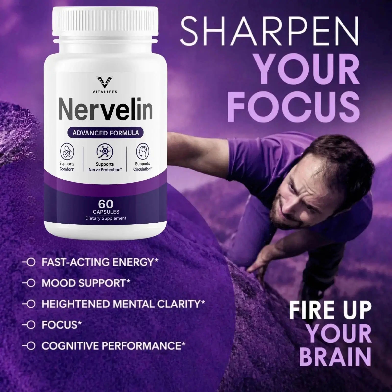 A second violet Nervelin marketing graphic supplied with the product pack